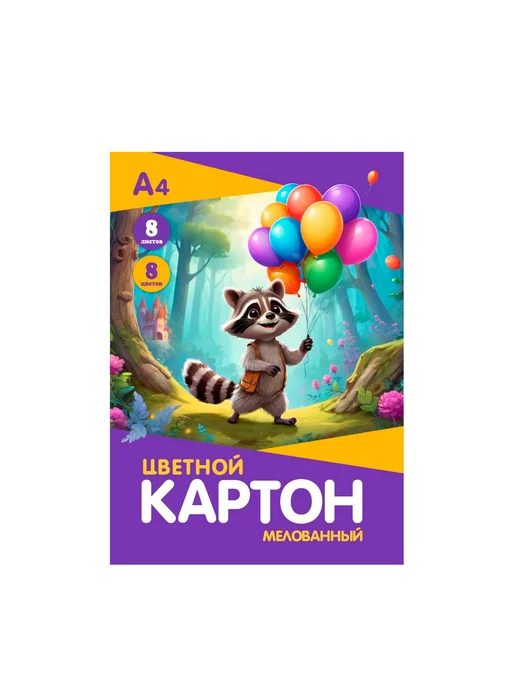 Канцелярские товары. Картон цветной, А4, мелованный, 10 листов, 2 уп, 8 2, фото 2