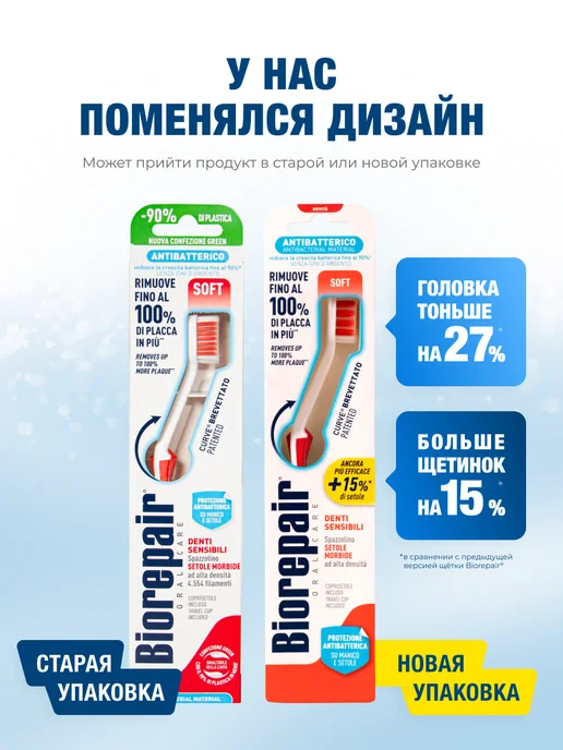 Biorepair Зубная щётка изогнутая для чувствительных зубов, красная, красный, фото 5