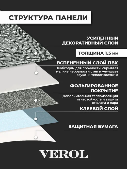VEROL Самоклеящаяся панель кухонный фартук на стену 60×300, серый, фото 8