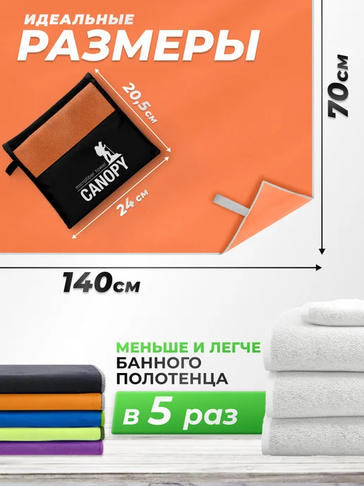 Canopy Полотенце спортивное 90х180 быстросохнущее из микрофибры, серый, фото 2
