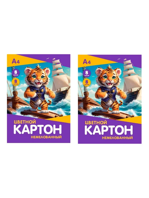 Канцелярские товары. Картон цветной, А4, немелованный, 10 листов, 2 уп, цветной 8 2