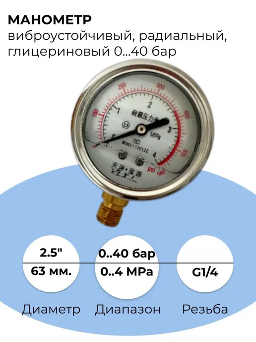 Манометр 0-40 бар, серый