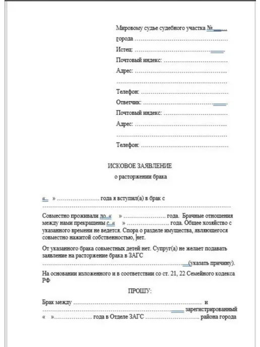 Бланк искового заявления в суд о расторжении брака, 3 шт, фото 2