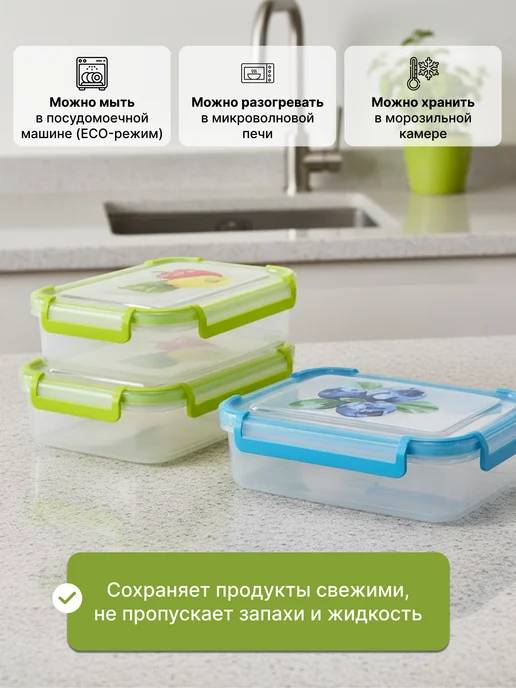 ADRIANOPLAST Контейнер герметичный 0,75л на защелках 2шт, 750 мл, 2 шт, фото 4