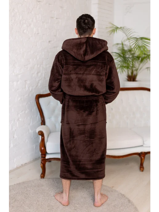 Comfort Fashion Халат махровый с капюшоном теплый, коричневый, фото 3