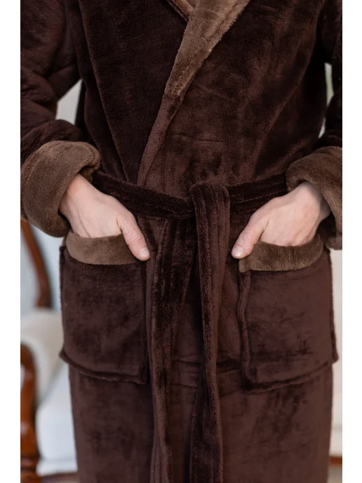 Comfort Fashion Халат махровый с капюшоном теплый, коричневый, фото 6
