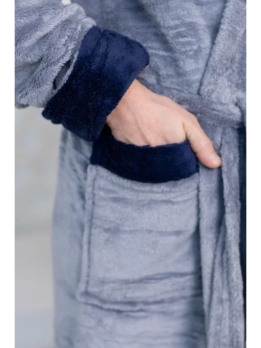 Comfort Fashion Халат махровый с капюшоном теплый, серый, фото 7