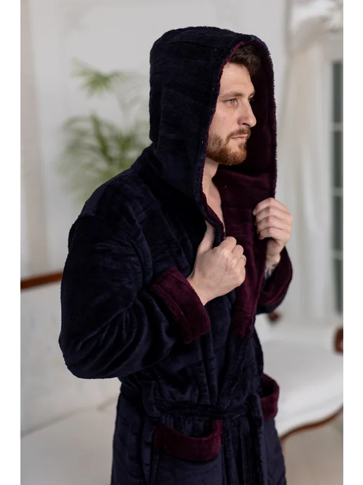 Comfort Fashion Халат махровый с капюшоном теплый, черный, фото 8