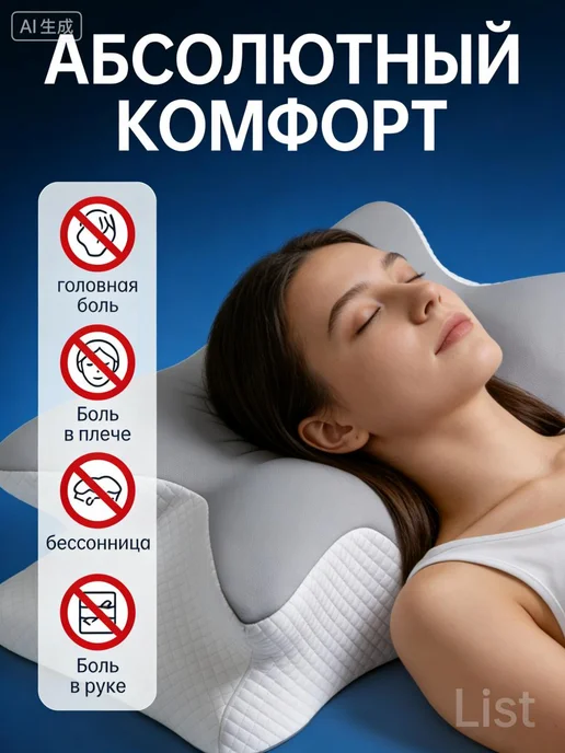 Ортопедическая подушка для сна с эффектом памяти в чехле, коричневый, фото 2