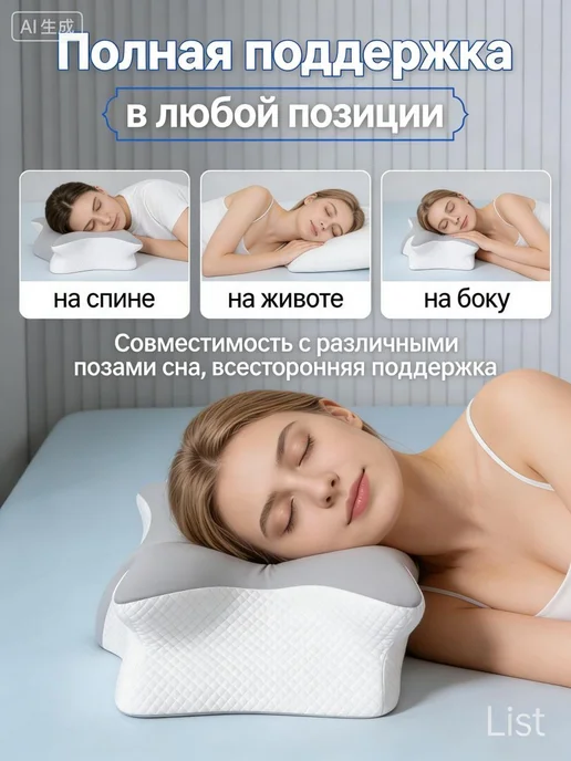 Ортопедическая подушка для сна с эффектом памяти в чехле, коричневый, фото 4