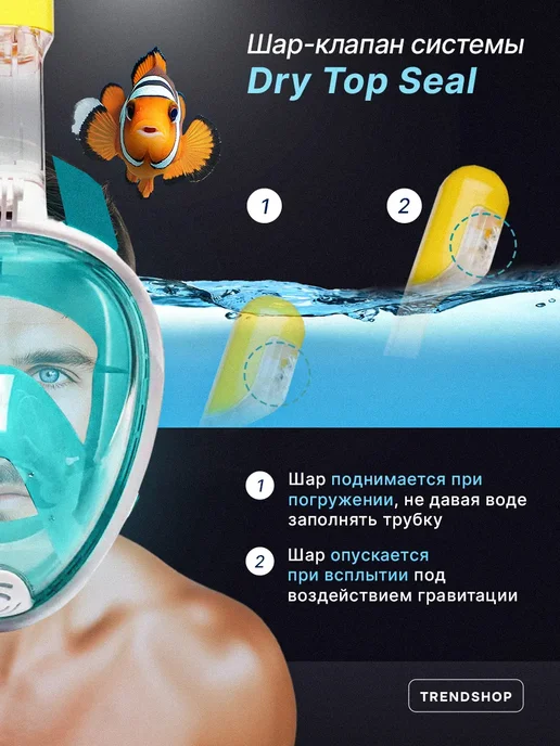 Маска для плавания и снорклинга взрослая полнолицевая, белый, фото 3