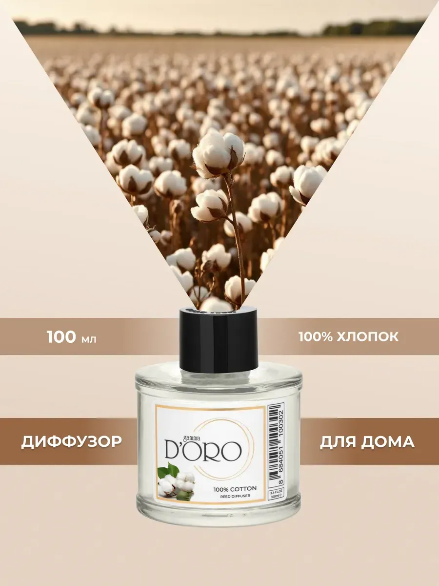 Ароматический диффузор для дома Легкий хлопок, 100 мл