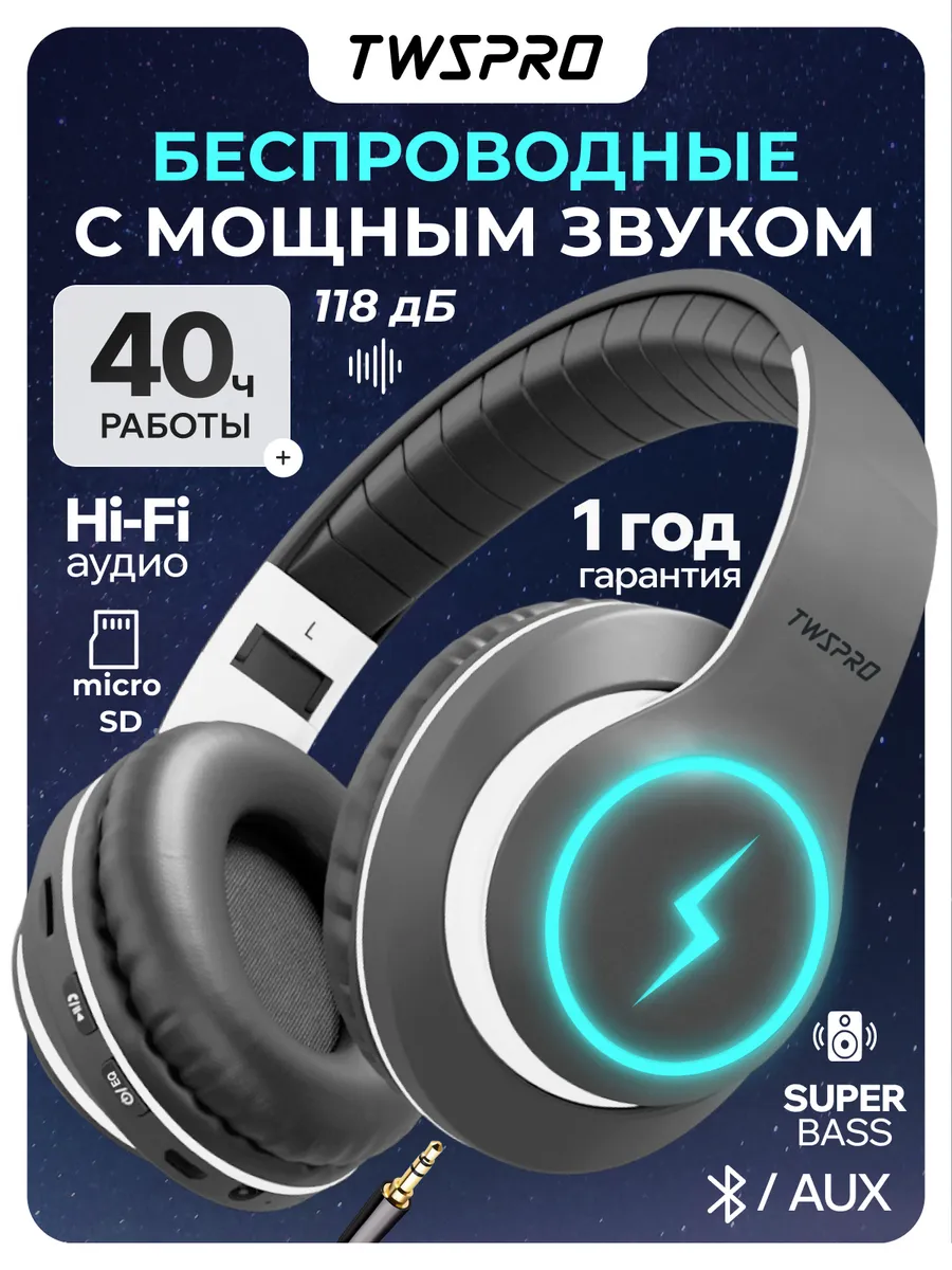Наушники беспроводные большие накладные с микрофоном