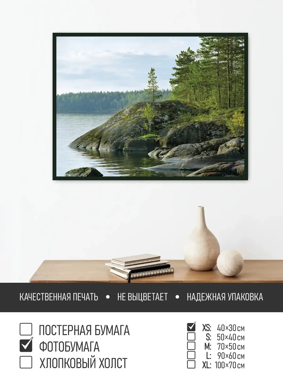 Постер на фотобумаге Лес у озера в карелии, 40х30 см