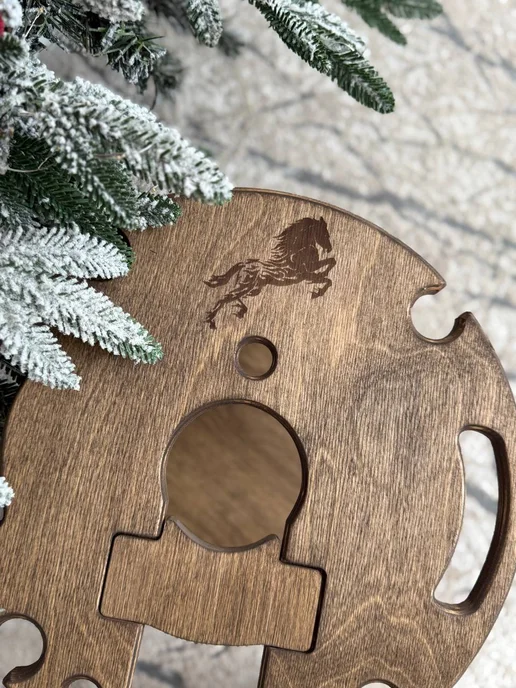 WOODTUT Столик кальянный для вина овальный с гравировкой лошадь 2026, розовый, фото 2