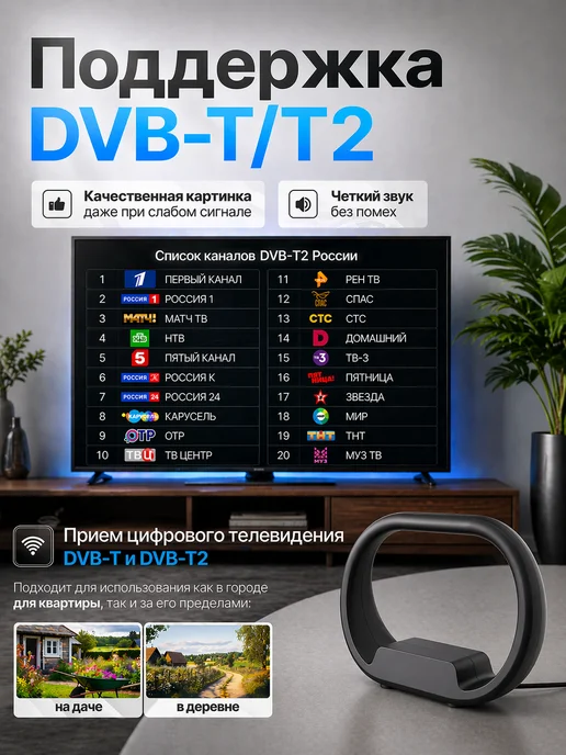 Антенна для телевизора комнатная с усилителем, вариант, фото 2