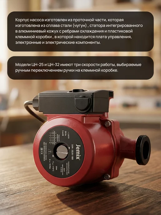 JEMIX Циркуляционный насос 235 Вт ЦН-25 8-180, 235 Вт, фото 3