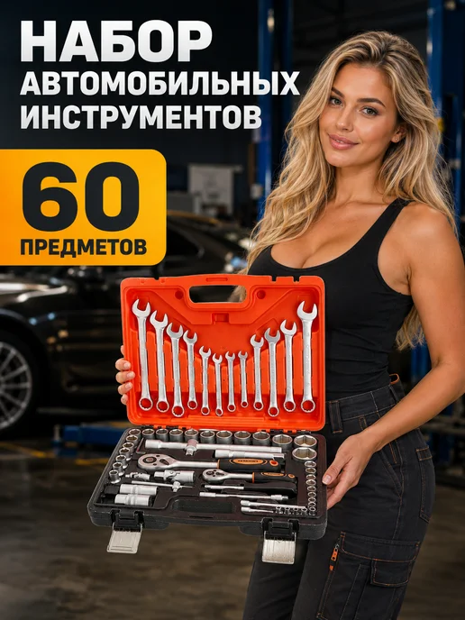 Кузьмич набор инструментов для автомобиля 60 предметов, серый