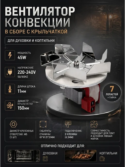Вентилятор обдува (конвекции) для духовки и коптильни, вариант