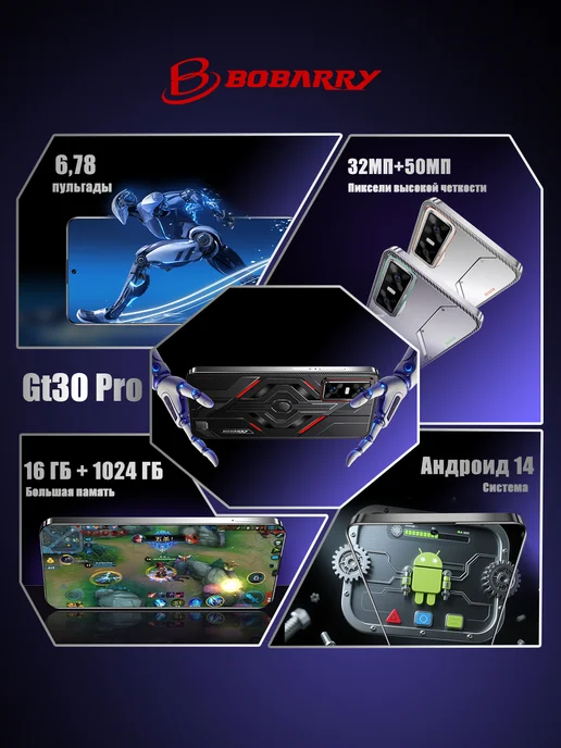 Смартфон Bobarry Gt30 Pro Dimensity 1 ТБ, черный, фото 3