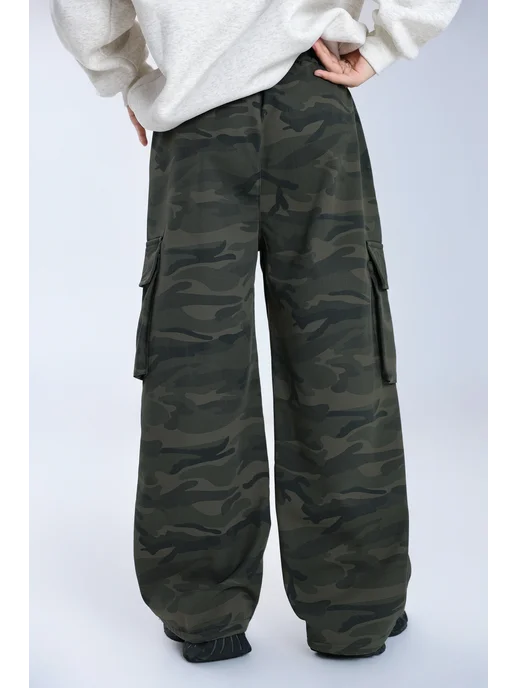 Jsin Myanjun Широкие камуфляжные джинсы Y2K camo, зеленый, фото 3