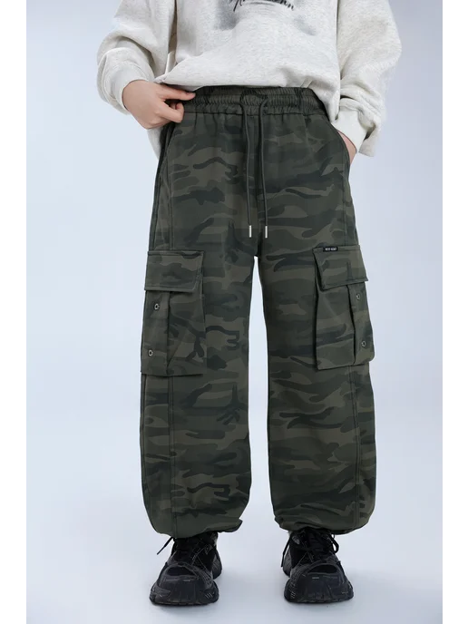 Jsin Myanjun Широкие камуфляжные джинсы Y2K camo, зеленый, фото 4
