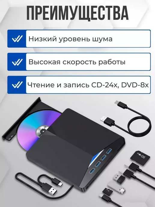 Внешний DVD CD привод USB Type-C 3 0 с записью для ПК, вариант, фото 7