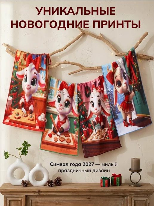 ZASHOP полотенца кухонные из микрофибры набор на новый год 2027, голубой, фото 2
