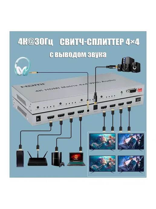 USBTOP Матричный коммутатор 2×4 HDMI PRO, 4x4, фото 2