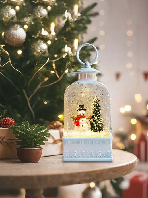 time relax Фонарик новогодний музыкальный со снегом usb светильник, голубой, фото 7