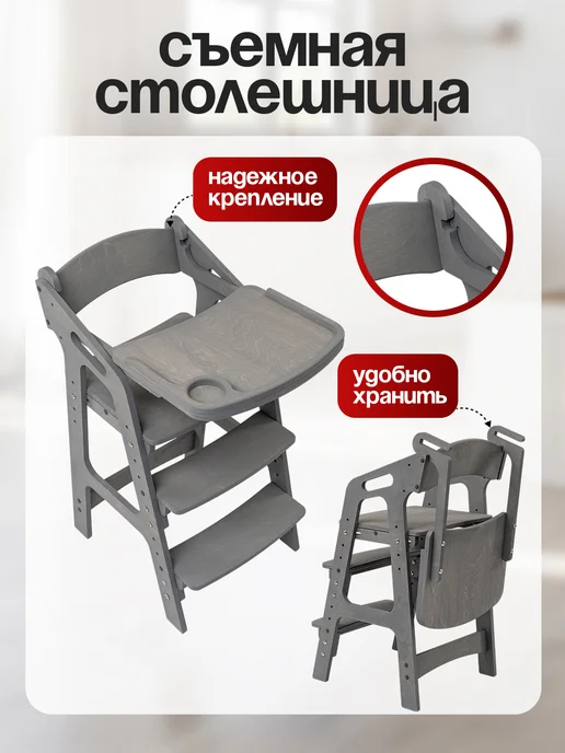 ВРЕМЯ_РАСТИ Растущий стул для кормления со съемным столиком и подушками, черный, фото 3
