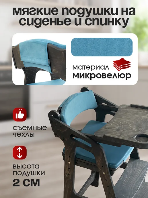 ВРЕМЯ_РАСТИ Растущий стул для кормления со съемным столиком и подушками, черный, фото 6