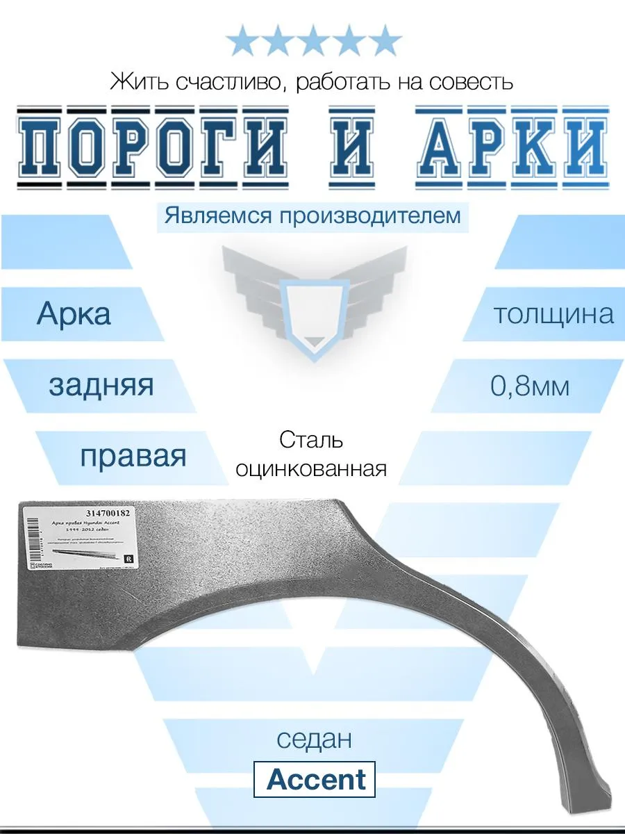 Арка правая для Hyundai Accent 1999-2012 седан