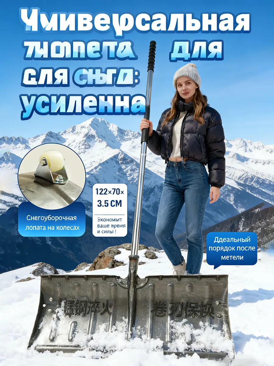 Лопата снеговая усиленная 70 см с PU колесом