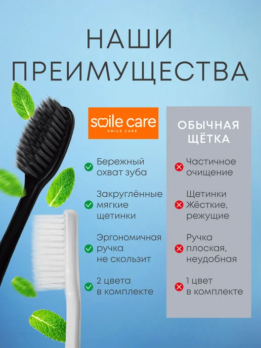Smile Care Зубная щетка флекс средняя жесткость 2 штуки, черный, фото 7