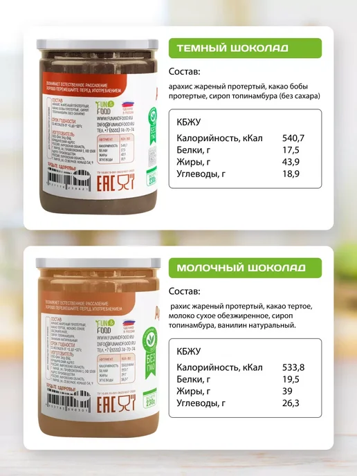 Намажь Орех Шоколадная паста натуральная без сахара набор 2 вкуса, вариант, фото 2
