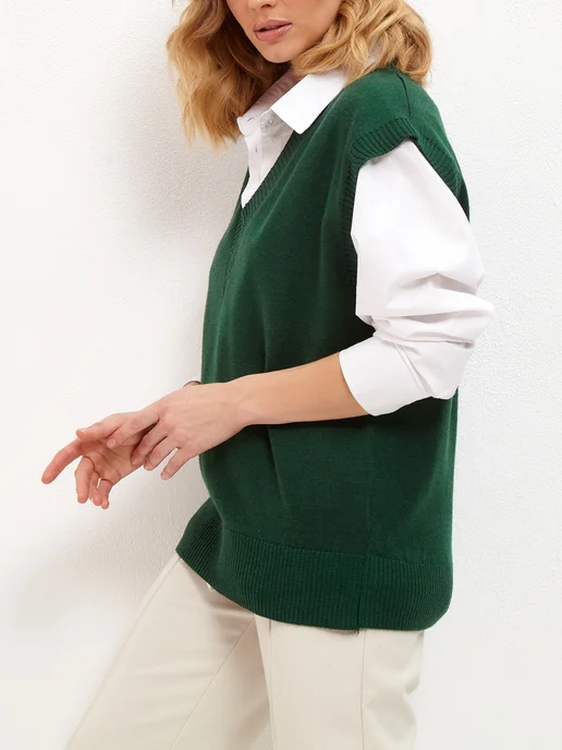 BF.Collection Жилетка вязаная классическая в офис, зеленый, фото 2