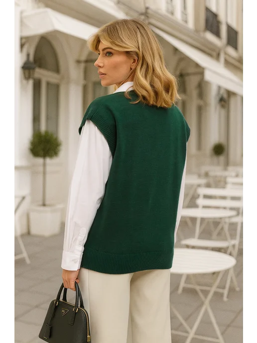 BF.Collection Жилетка вязаная классическая в офис, зеленый, фото 5