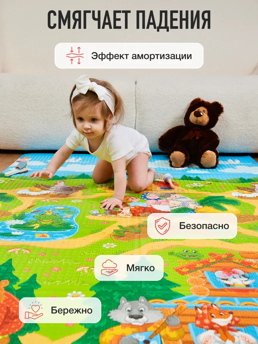 mamagoods Коврик детский для ползания термоковрик складной, зеленый, в упаковке 779 г, фото 6