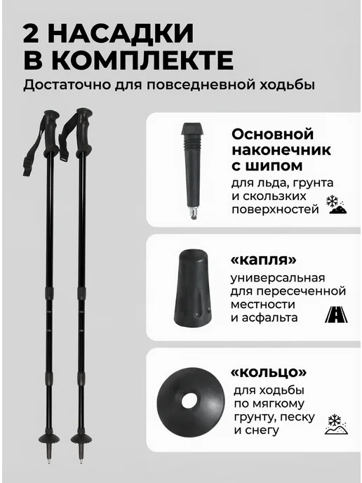 Ergoforce Палки для скандинавской ходьбы треккинговые телескопические, черный, фото 2