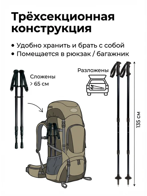 Ergoforce Палки для скандинавской ходьбы треккинговые телескопические, черный, фото 3