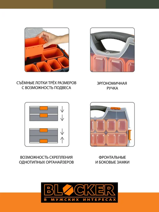 Blocker Ящик со съемными лотками, органайзер мелочей 46.2х36.5х9.2, 46.2x36.5x9.2, фото 3