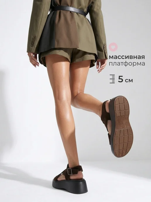 Obba Кожаные босоножки на платформе через палец, коричневый, фото 3