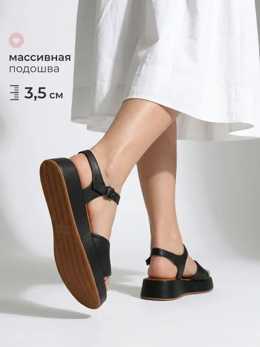 Obba Летние босоножки на высокой платформе натуральная кожа, черный, фото 3