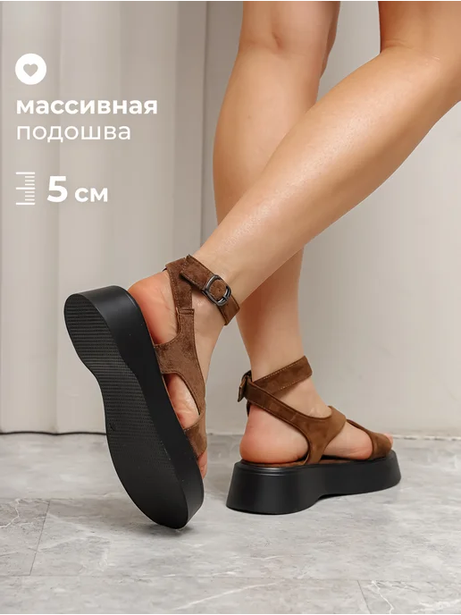 Obba Летние босоножки на платформе через палец, коричневый, фото 3