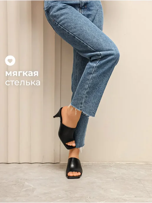 Obba Летние сабо на высоком каблуке мюли с открытым носом, черный, фото 4