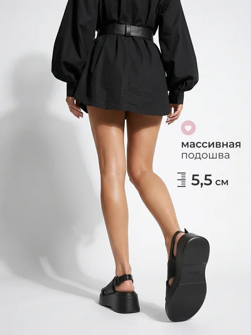 Obba Кожаные босоножки на высокой платформе, черный, фото 3
