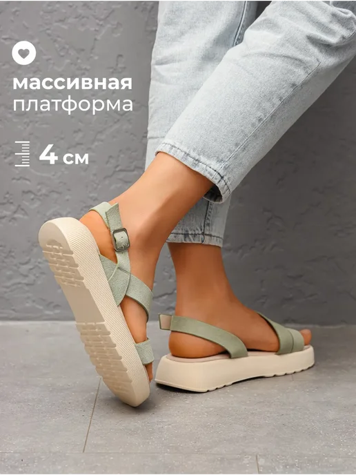 Obba Летние босоножки на платформе замшевые, зеленый, фото 3