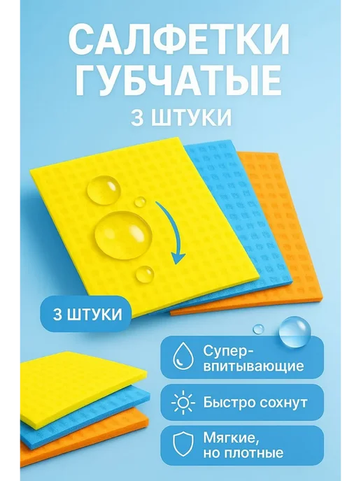 asi777 Салфетки губчатые для уборки 3 шт, 3 шт