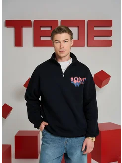 Half zip толстовка с надписью и начёсом